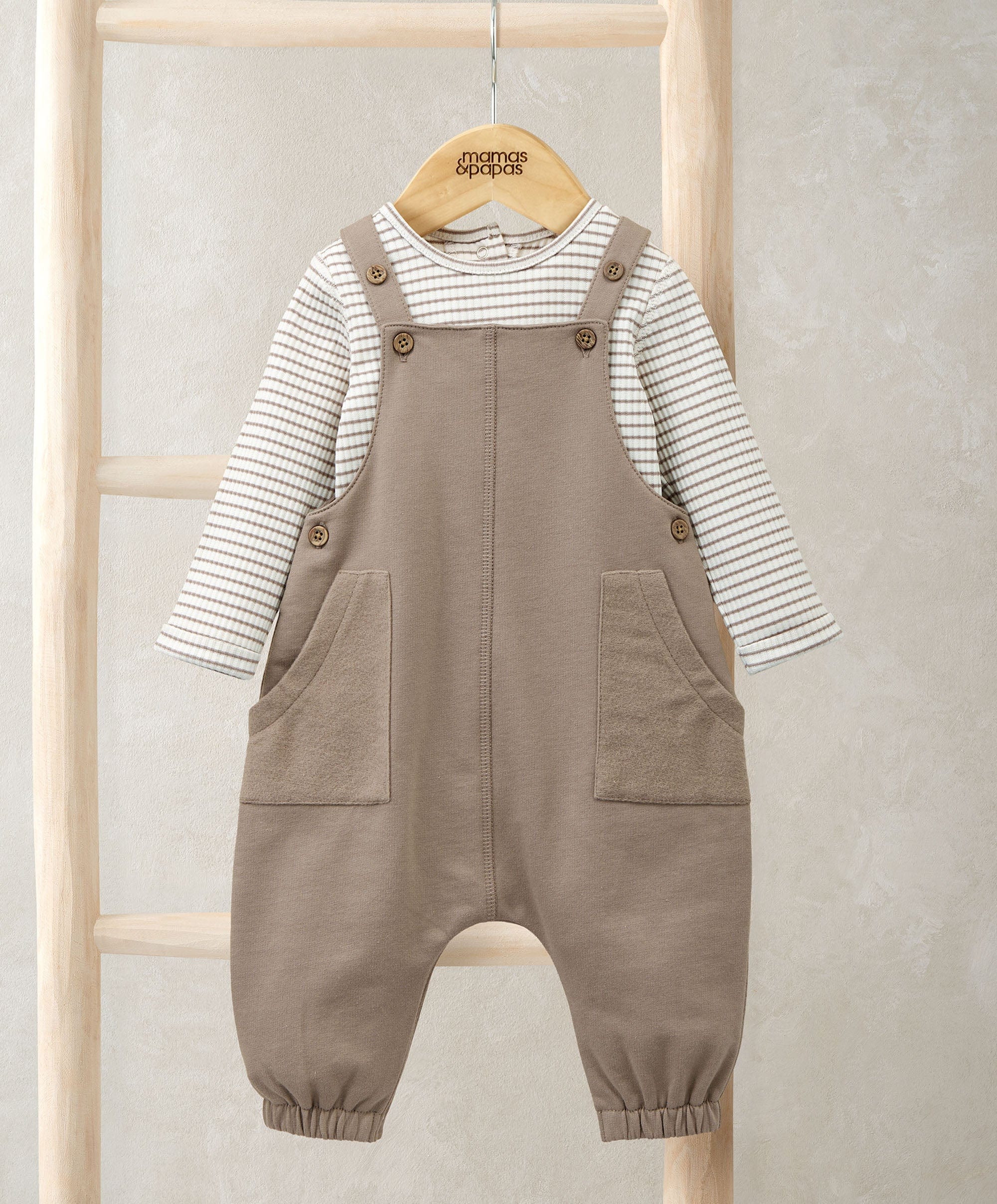 Dungarees & Striped Bodysuit Set (2 Pieces)