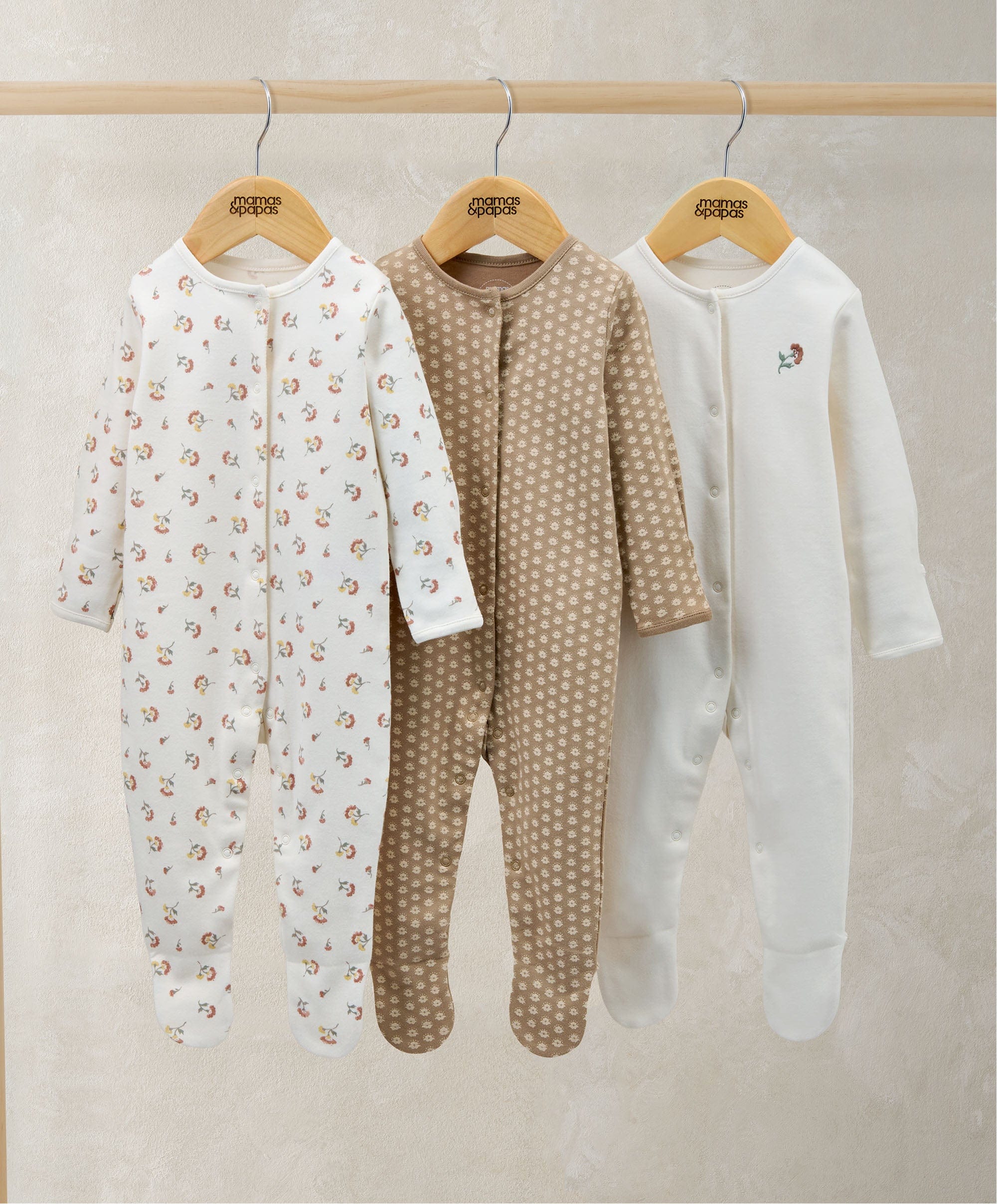 Sleepsuits (Pack of 3) - Floral Woodblock