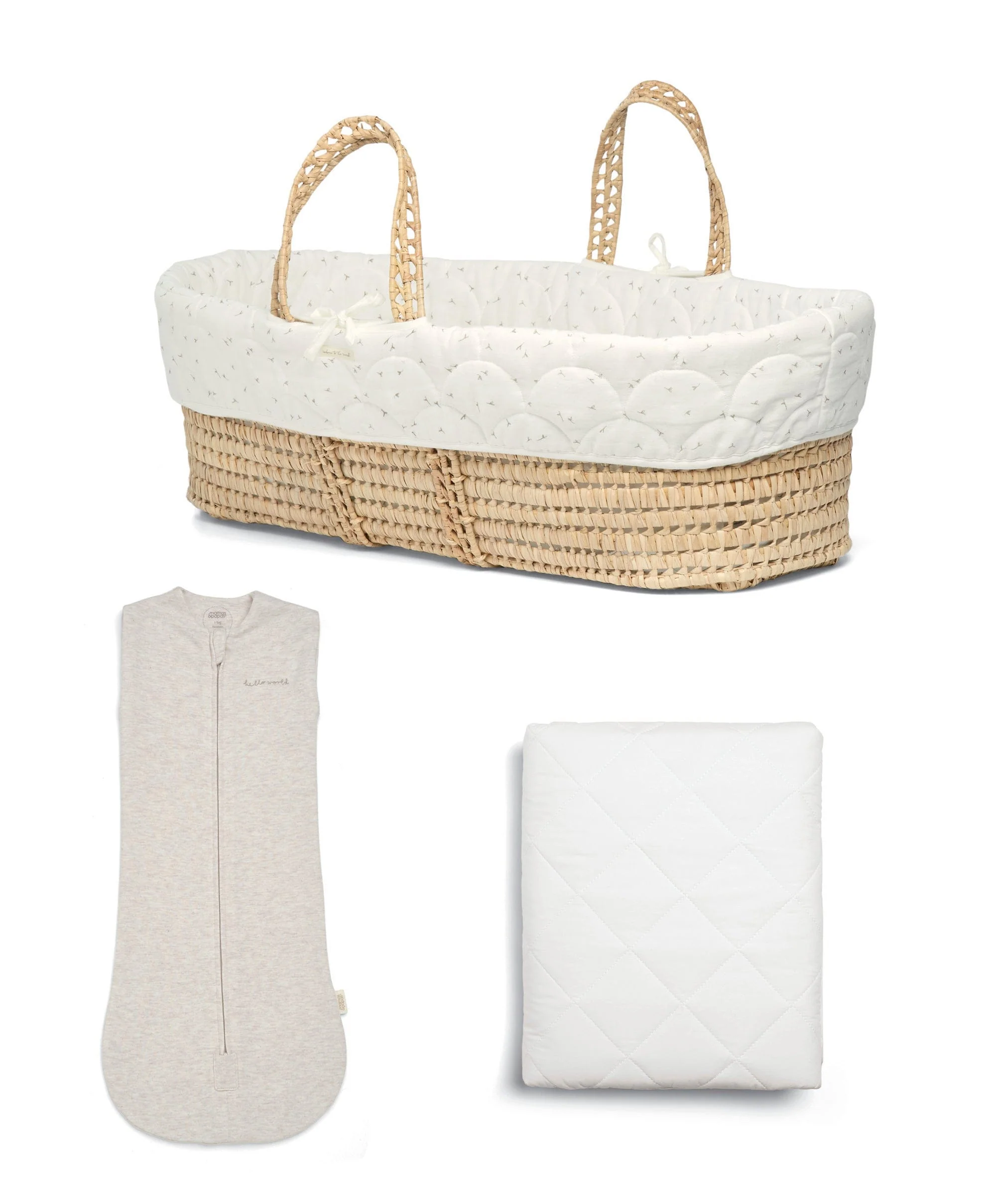 Newborn Swaddle and Moses Basket Bundle (3 Pieces) - Seedling