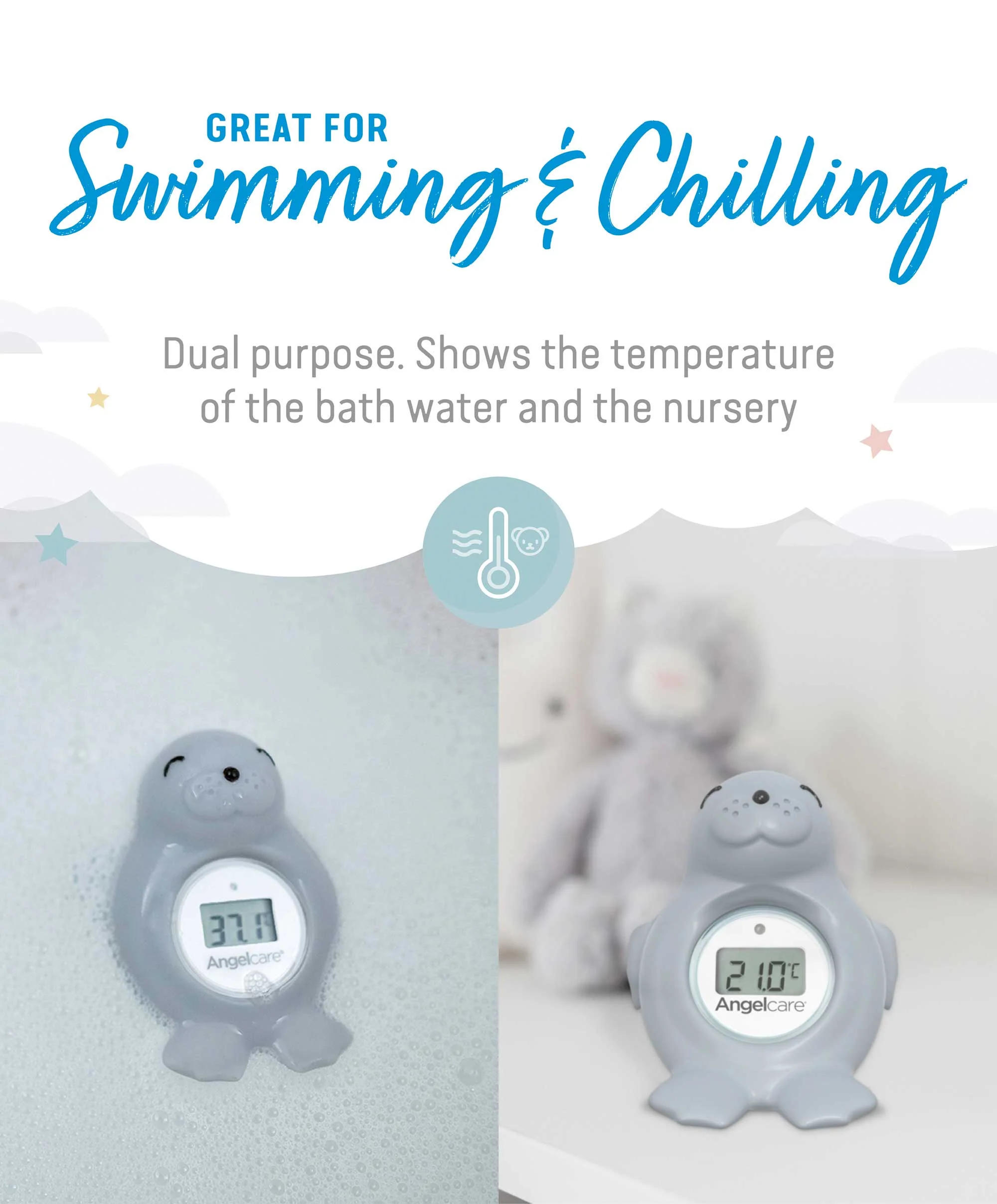 Angelcare Happy Seal Baby Bath and Room Thermometer - Grey - Image 12