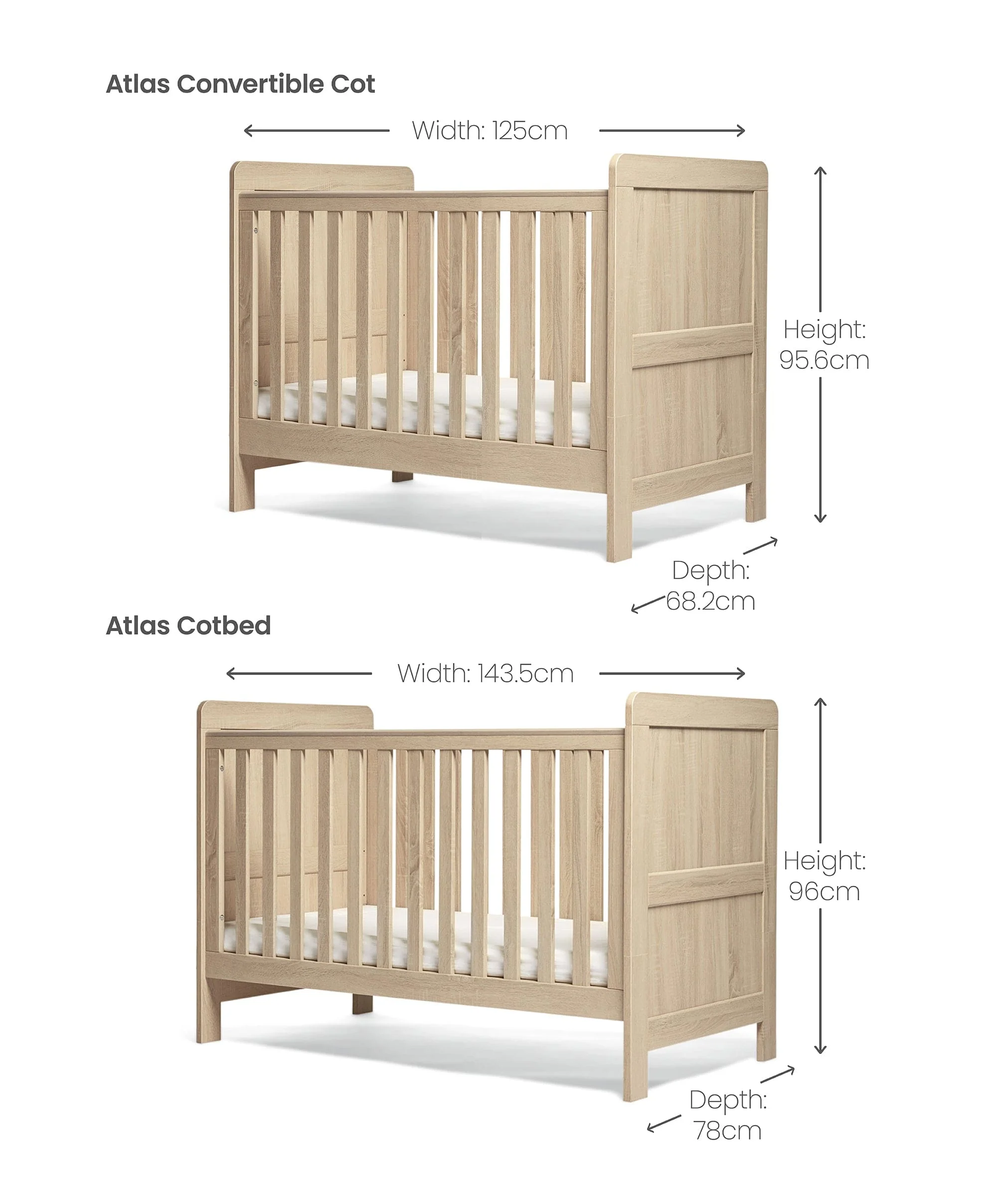 Atlas Small Cotbed Bundle with Essential Airflow Pocket Spring Small Cotbed & Cot Mattress - Light Oak - Image 3