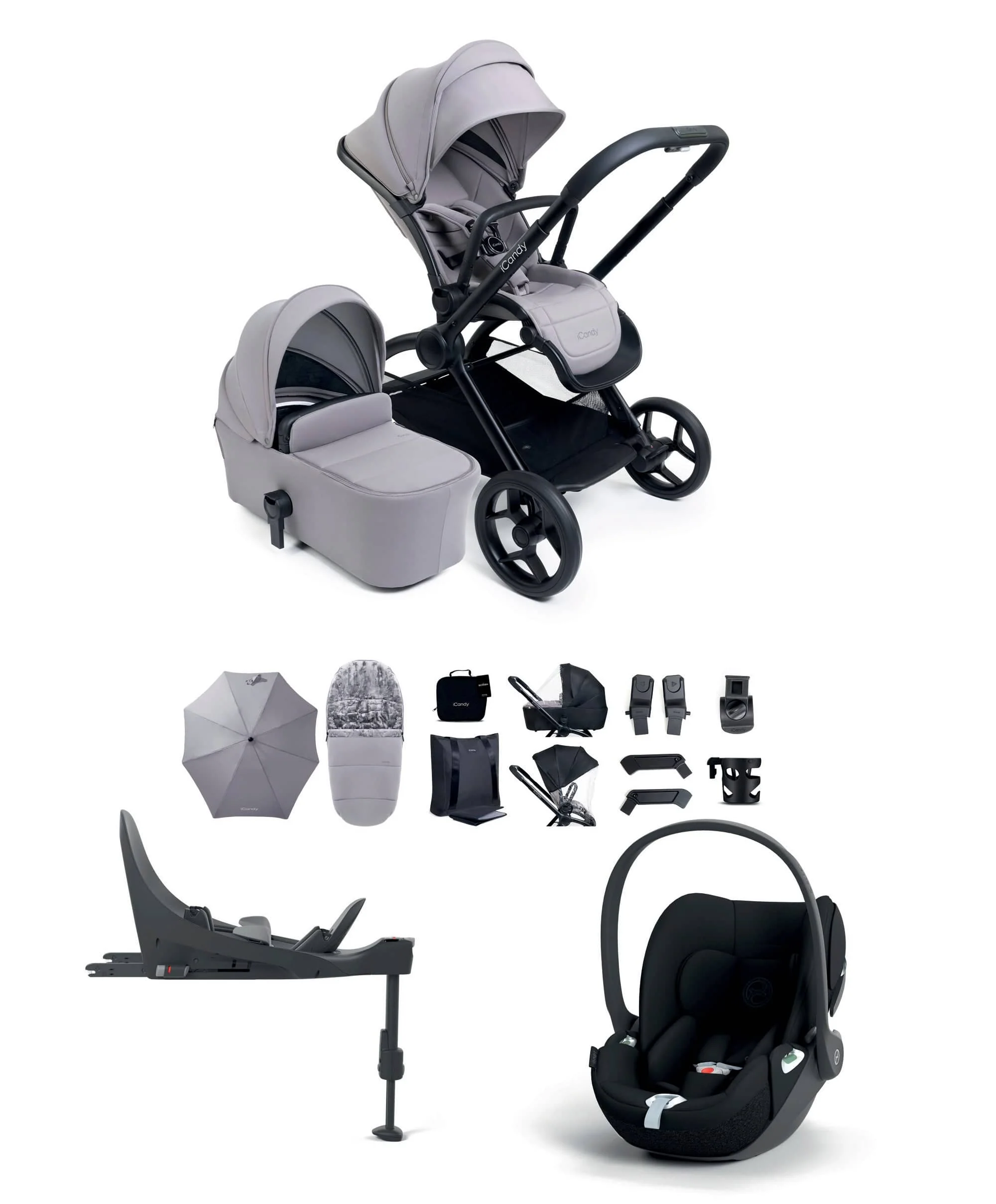 iCandy Core 2 Pushchair Bundle With Cybex Cloud T Car Seat & Base - Storm Grey