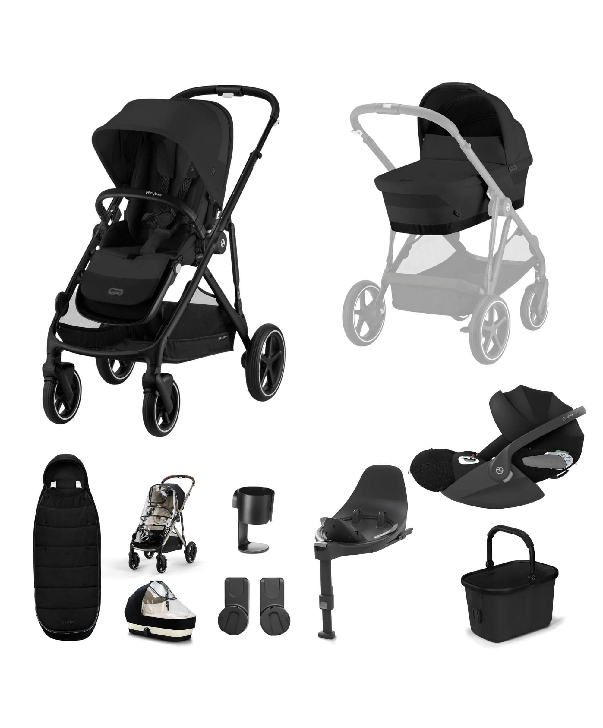 Cybex Gazelle S Pushchair Bundle with Cybex Cloud T i-Size Rotating Baby Car Seat (7 Pieces) - Moon Black
