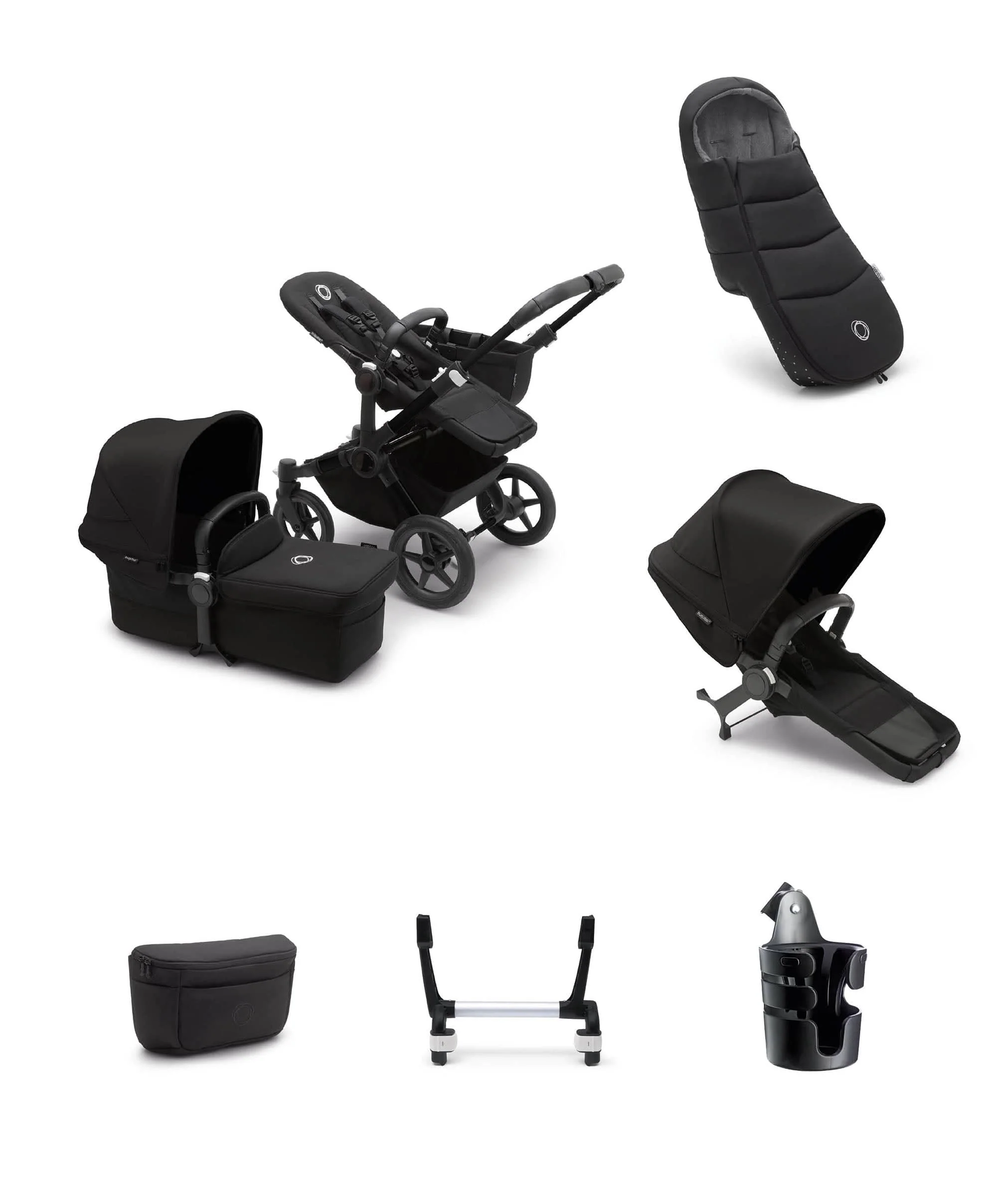 Bugaboo Donkey 5 Duo Essential Newborn Pushchair Bundle (7 Pieces) - Midnight Black