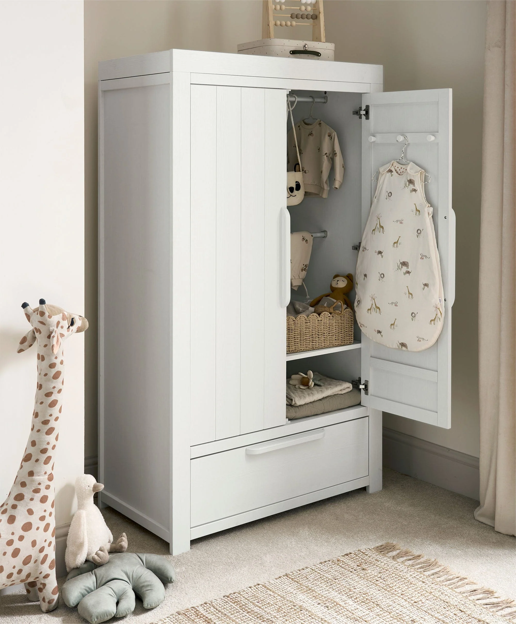 Franklin 3 Piece Cotbed Range with Dresser Changer & Double Wardrobe - White Wash - Image 15