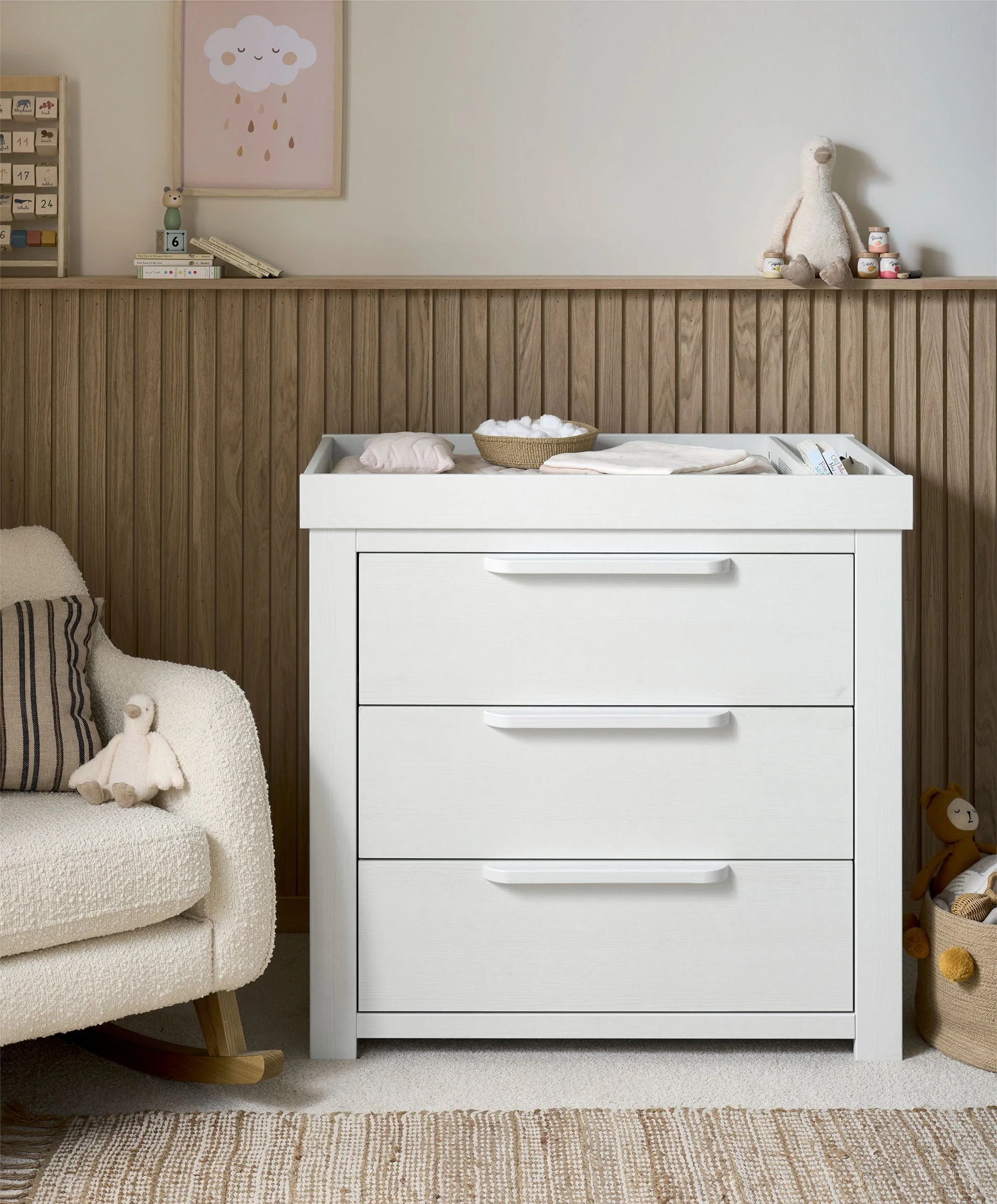 Franklin 3 Piece Cotbed Range with Dresser Changer & Double Wardrobe - White Wash - Image 16