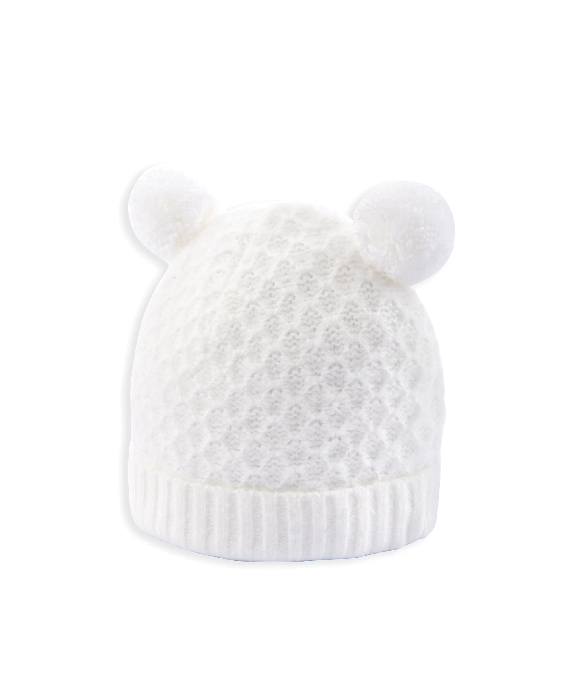 Rib Knit Hat & Pom Poms - White - Image 2