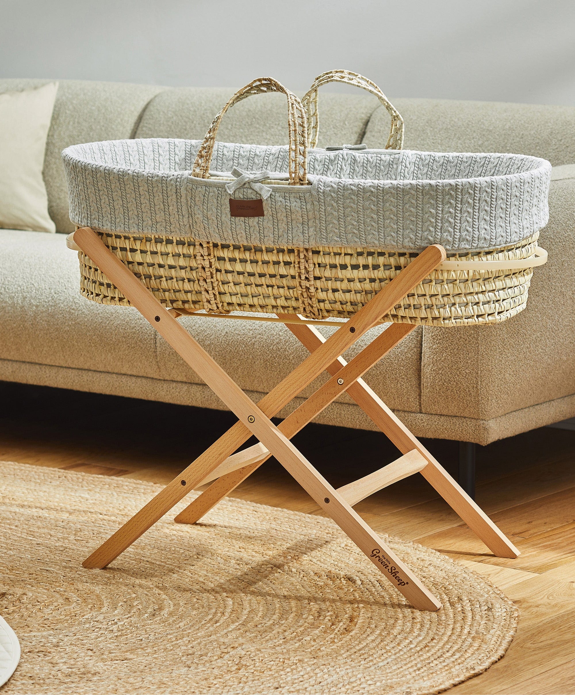 Little Green Sheep Natural Knitted Moses Basket & Mattress - Dove - Image 11