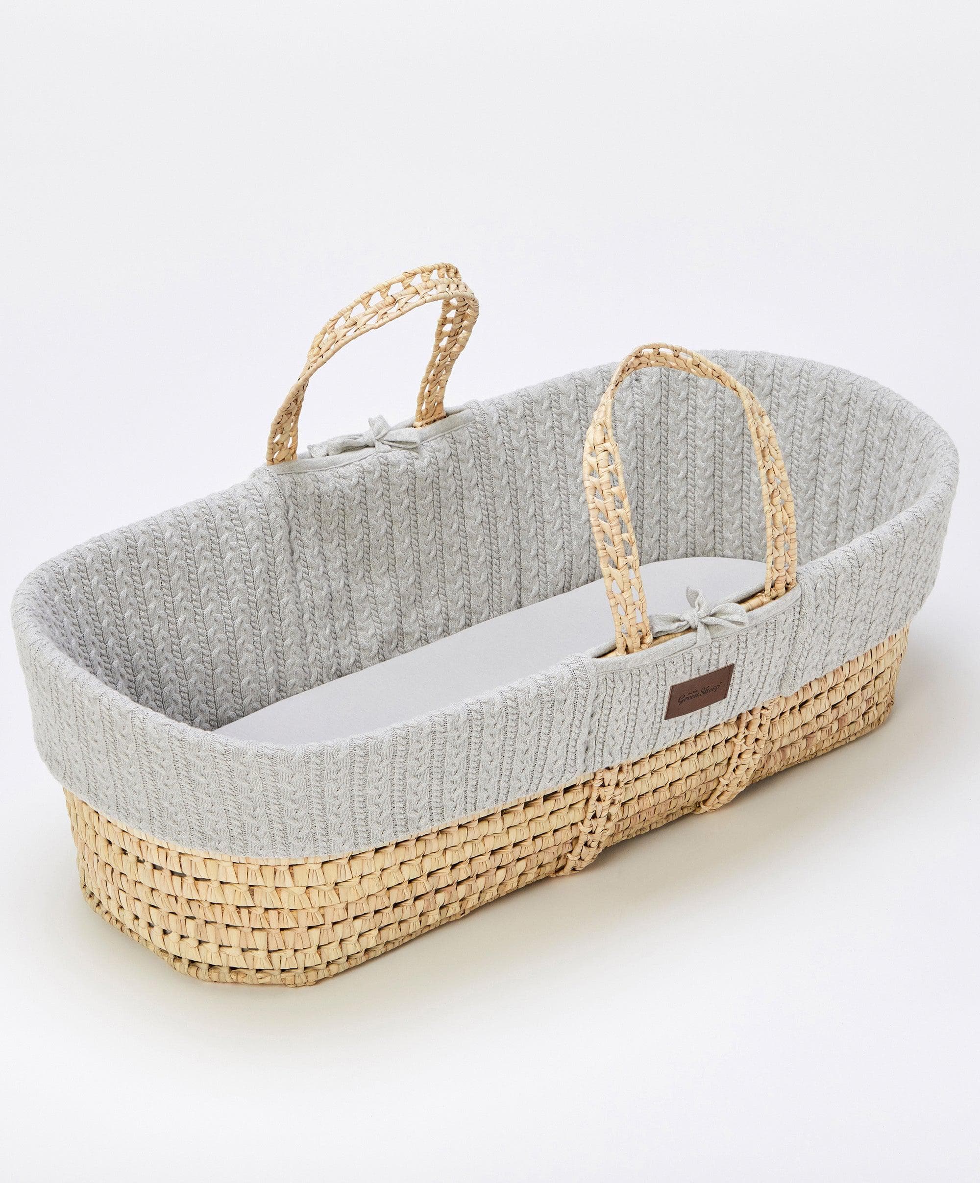 Little Green Sheep Natural Knitted Moses Basket & Mattress - Dove - Image 7