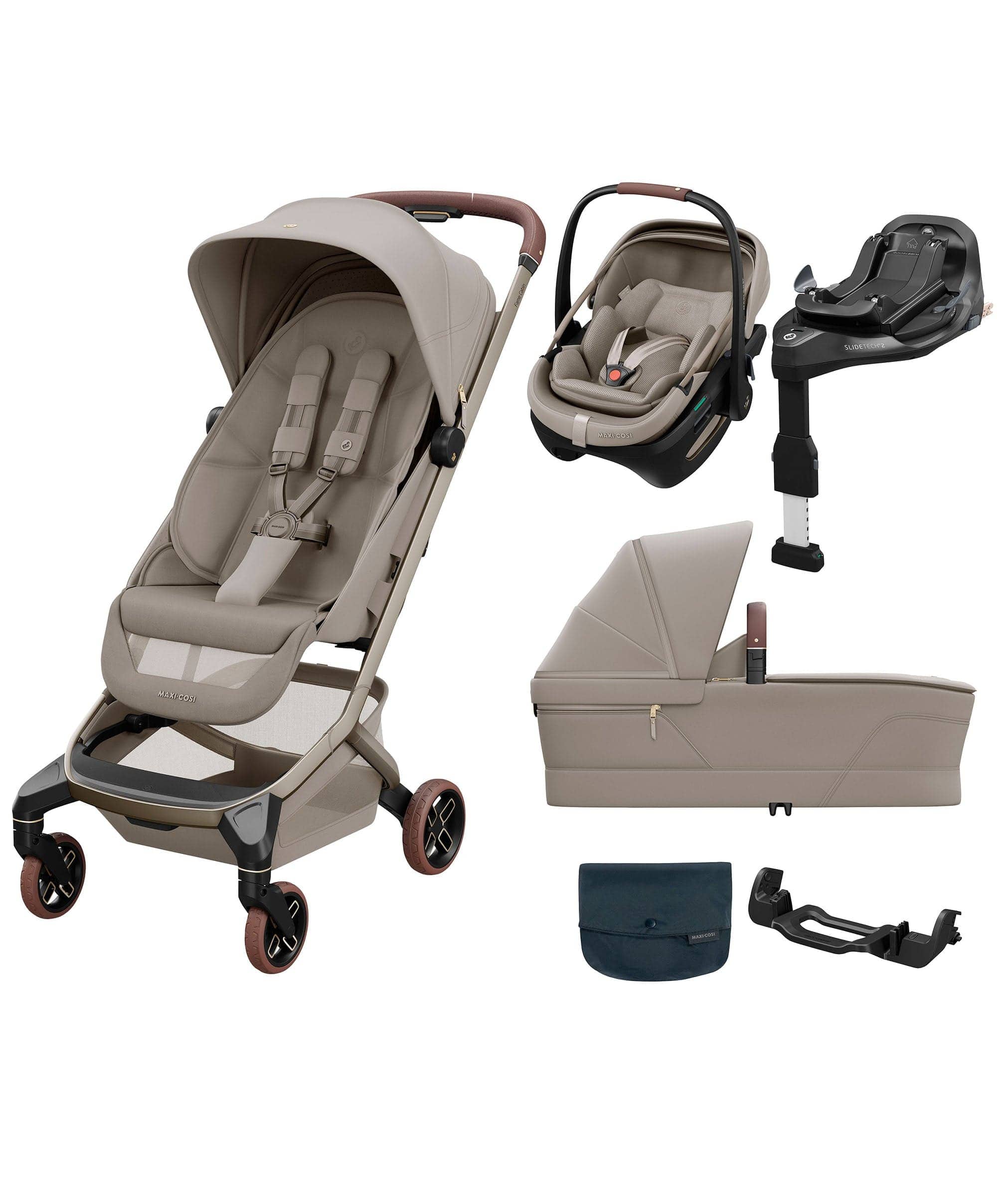 Maxi-Cosi Fame Cabin Pushchair Bundle with Maxi-Cosi Coral Slide Pro Car Seat & Base (5 Pieces) - Sapphire Sand