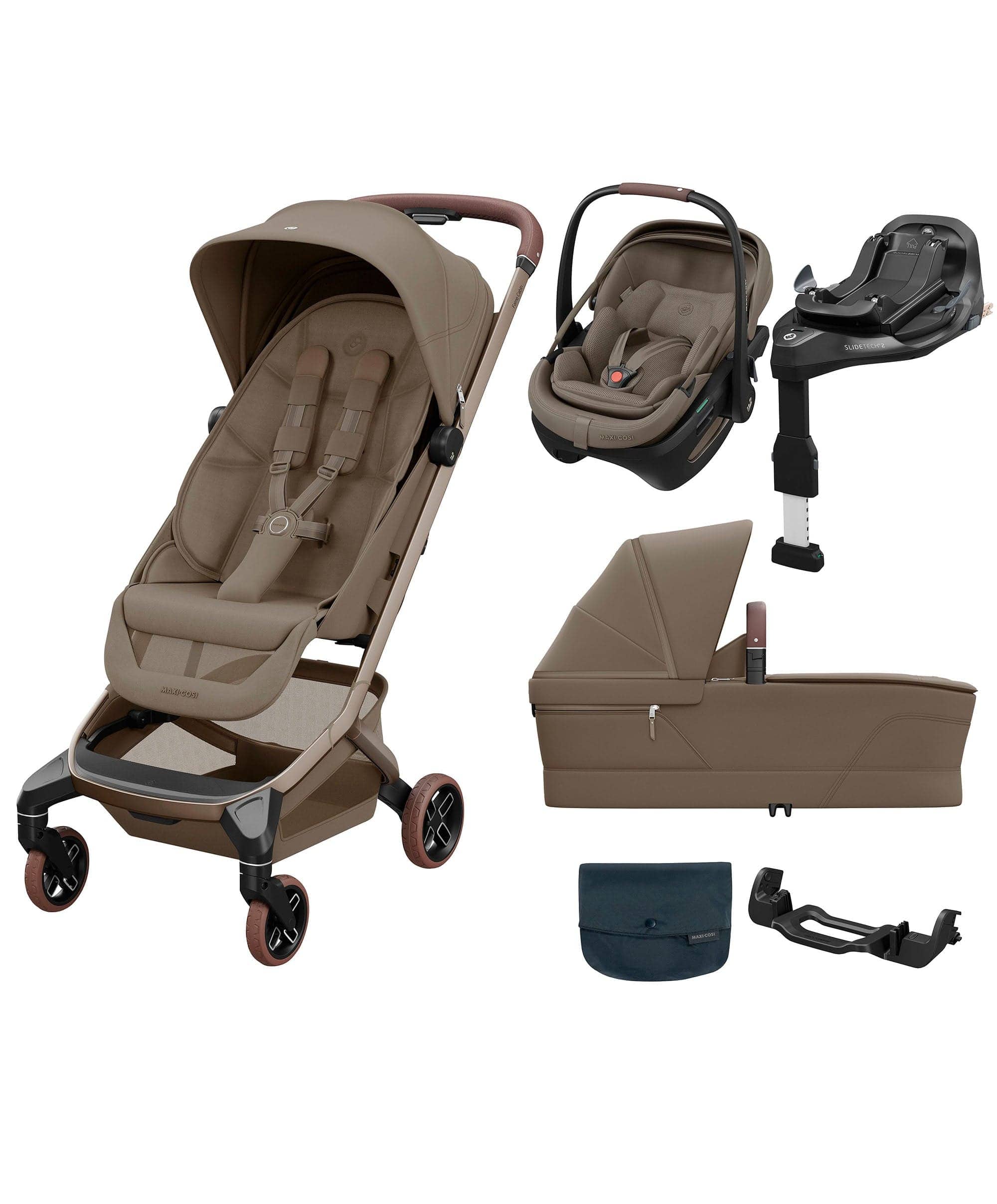 Maxi-Cosi Fame Cabin Pushchair Bundle with Maxi-Cosi Coral Slide Pro Car Seat & Base (5 Pieces) -Truffle