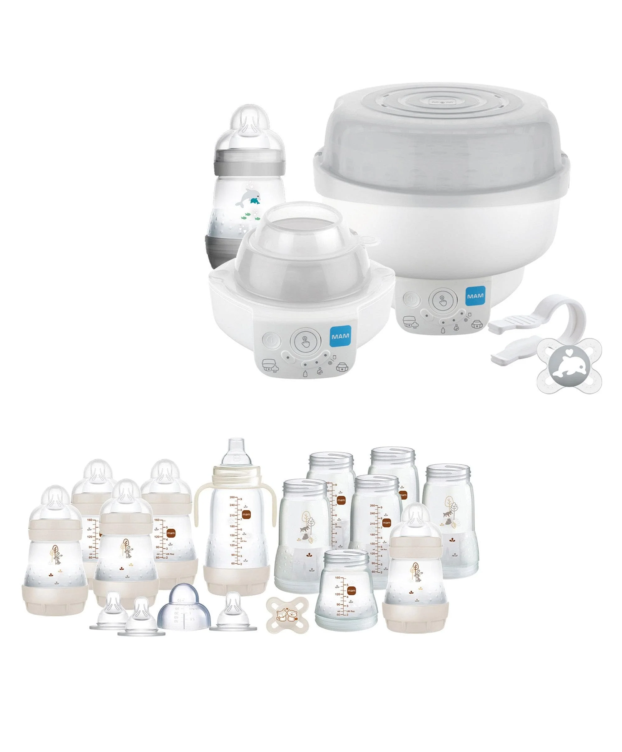 MAM Baby 6-in-1 Electric Steriliser & Large Bottle Starter Bundle - Matt Taupe