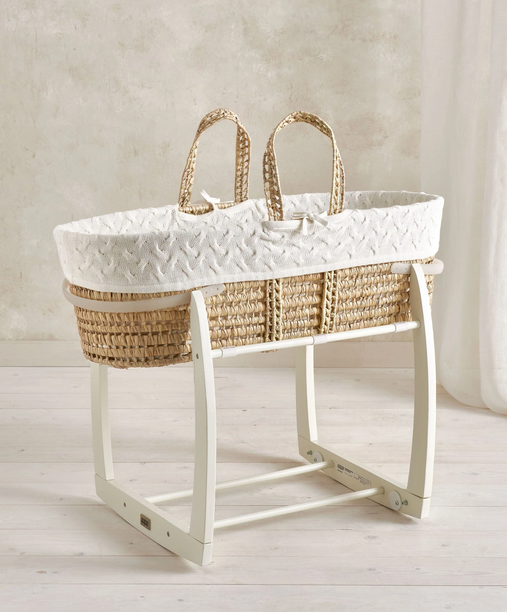 Moses Basket - White Cable Knit