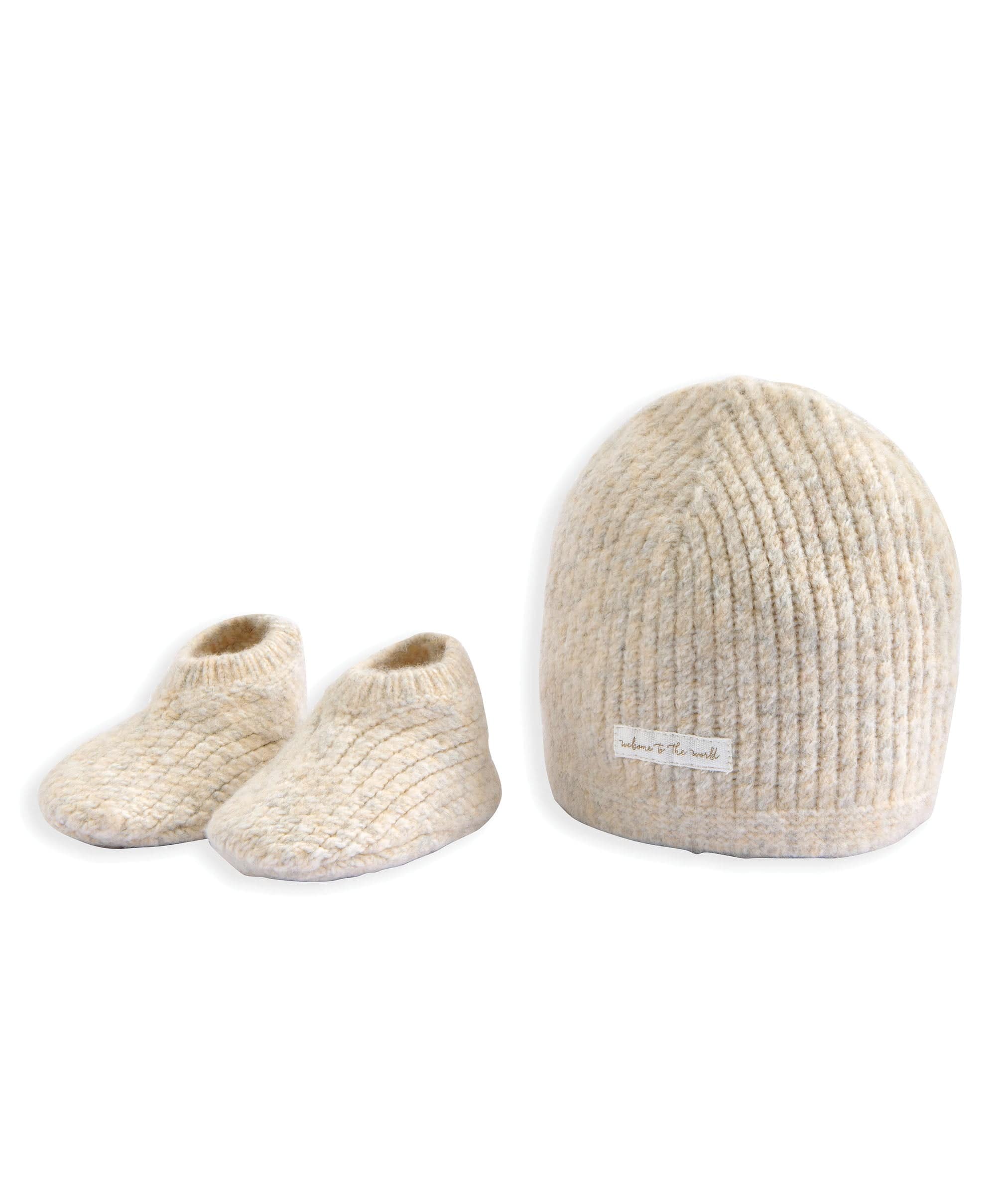 Waffle Knit Hat & Booties Set (2 Pieces) - Oatmeal - Image 2