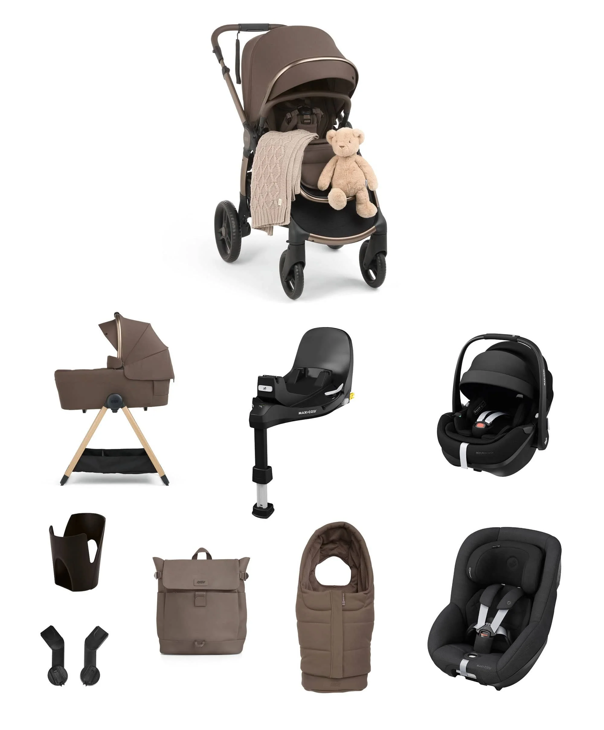 Ocarro 2 Pushchair Baby to Toddler Travel Bundle with Maxi-Cosi Pebble 360 Pro2 & Pearl 360 Pro (12 Pieces) –  Crema
