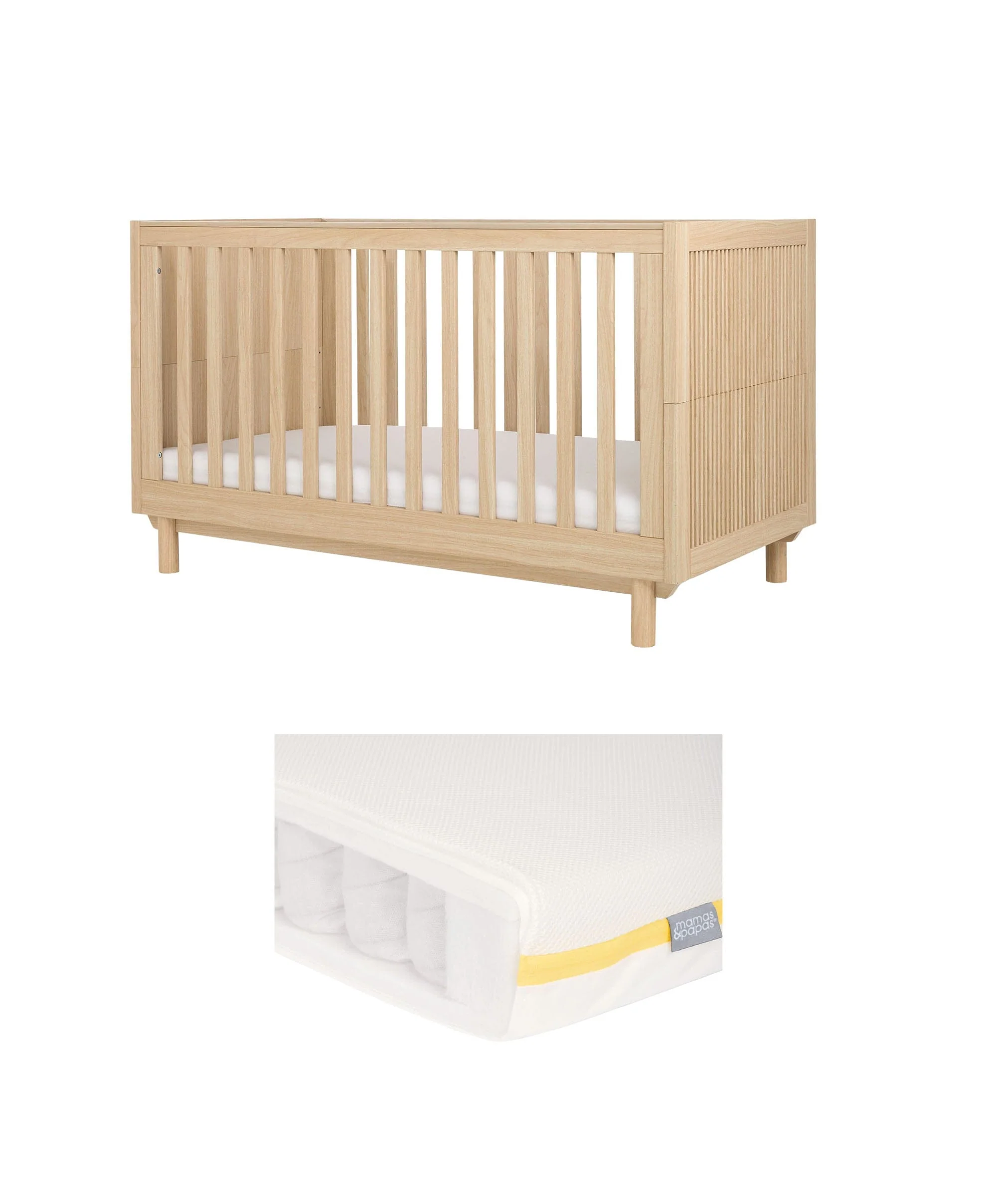 Oska Cotbed & Essential Airflow Pocket Spring Cotbed Mattress Bundle - Oak