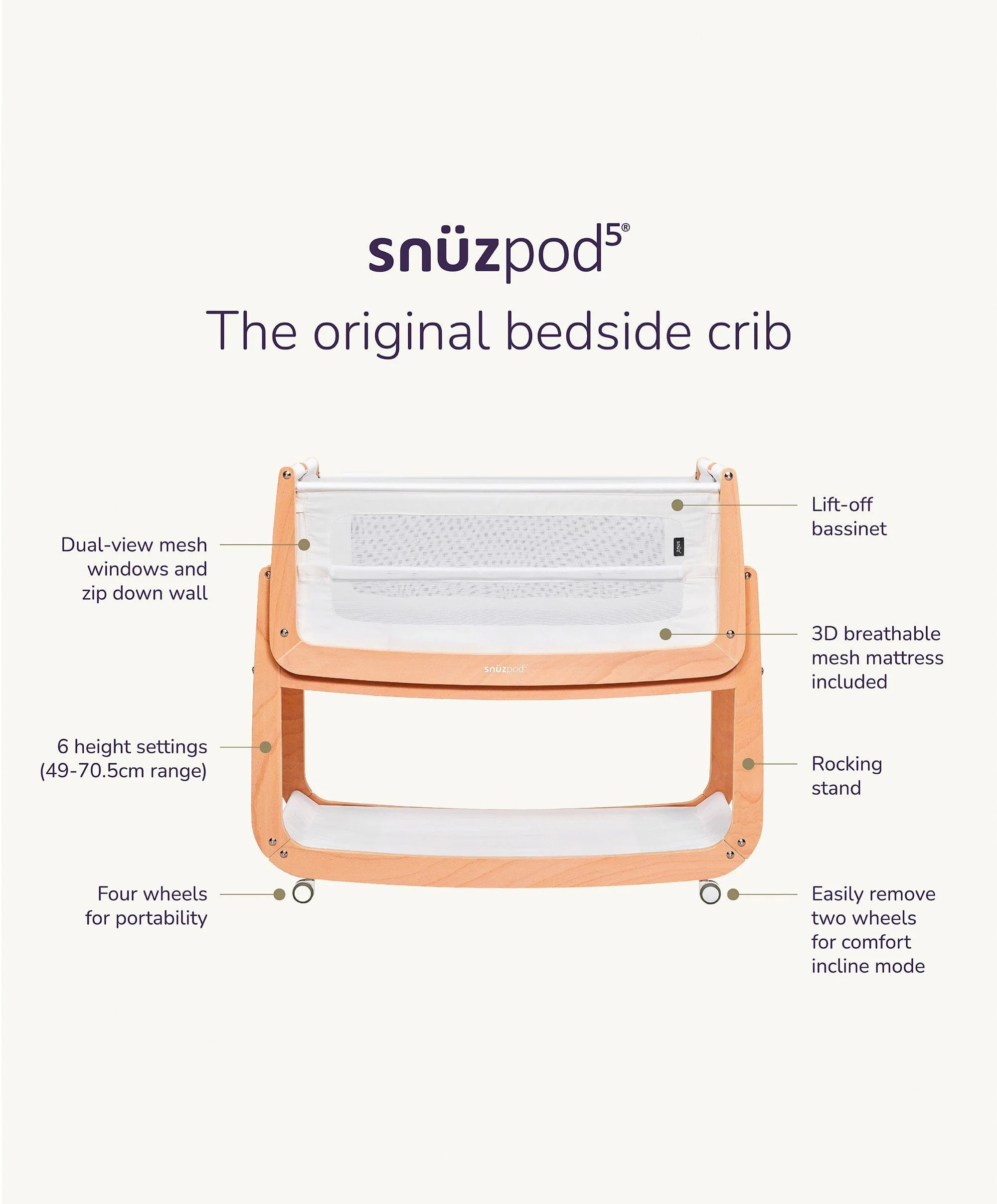 SnuzPod 5 Bedside Crib - Graphite - Image 8
