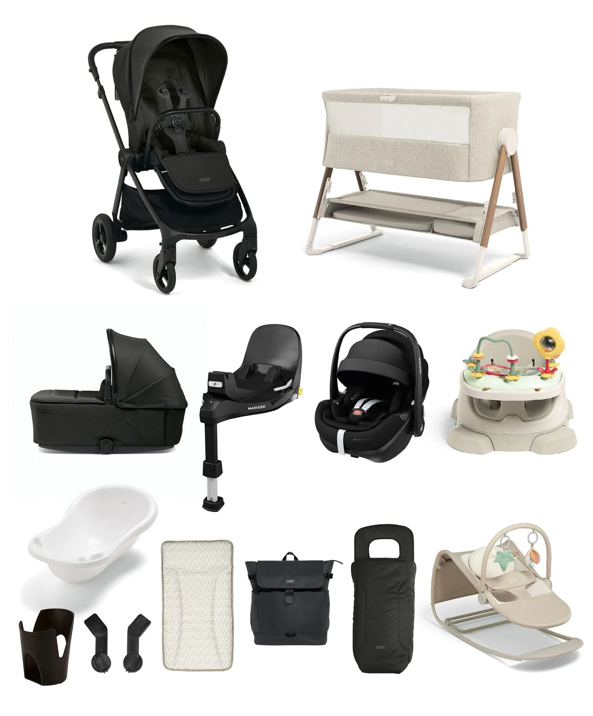 Vardo Pushchair Ultimate Newborn Bundle with Maxi-Cosi Pebble 360 Pro2 (13 Pieces) - Noir