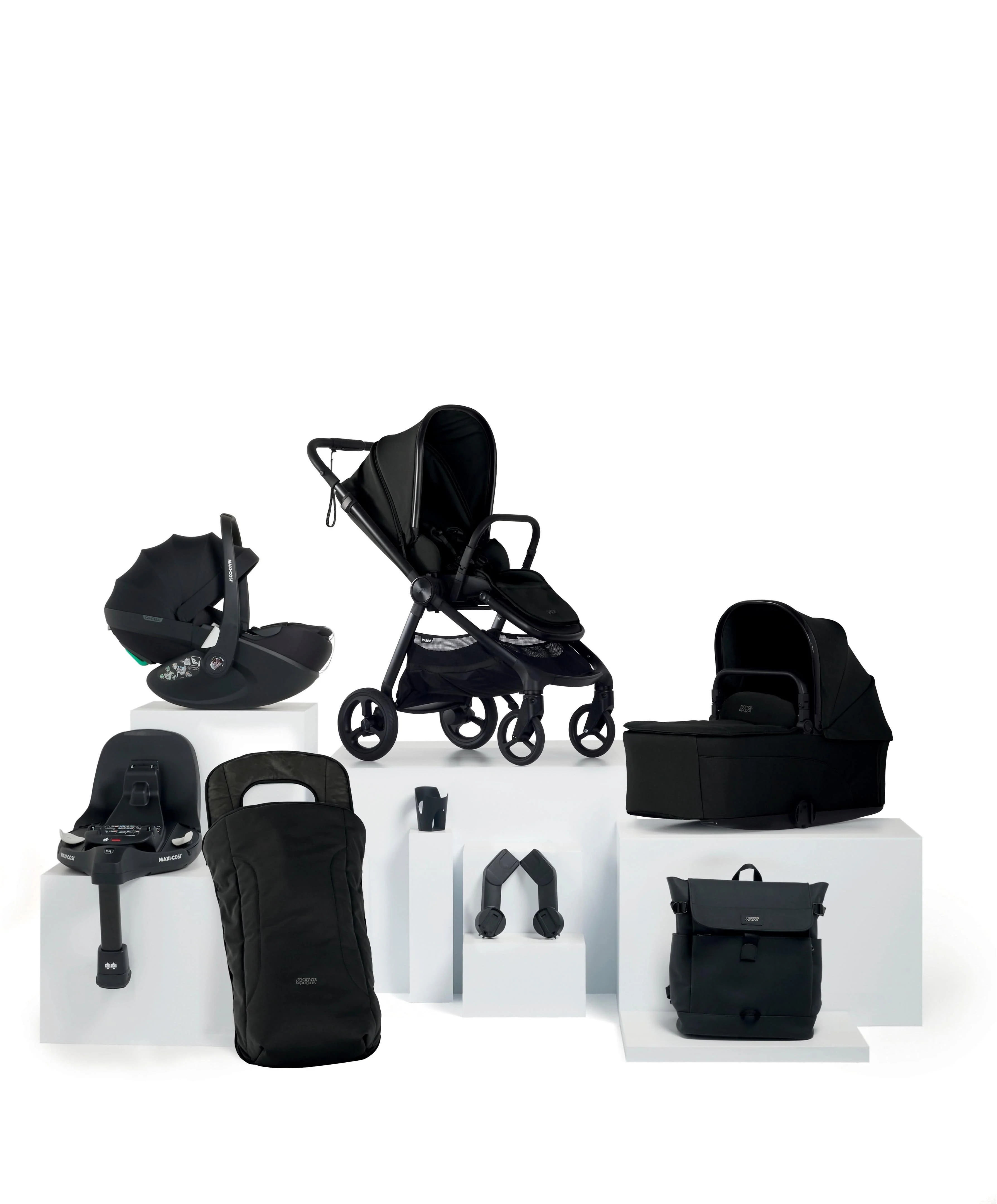 Vardo Pushchair Bundle with Maxi-Cosi Pebble 360 Pro² Car Seat (8 Pieces) - Noir