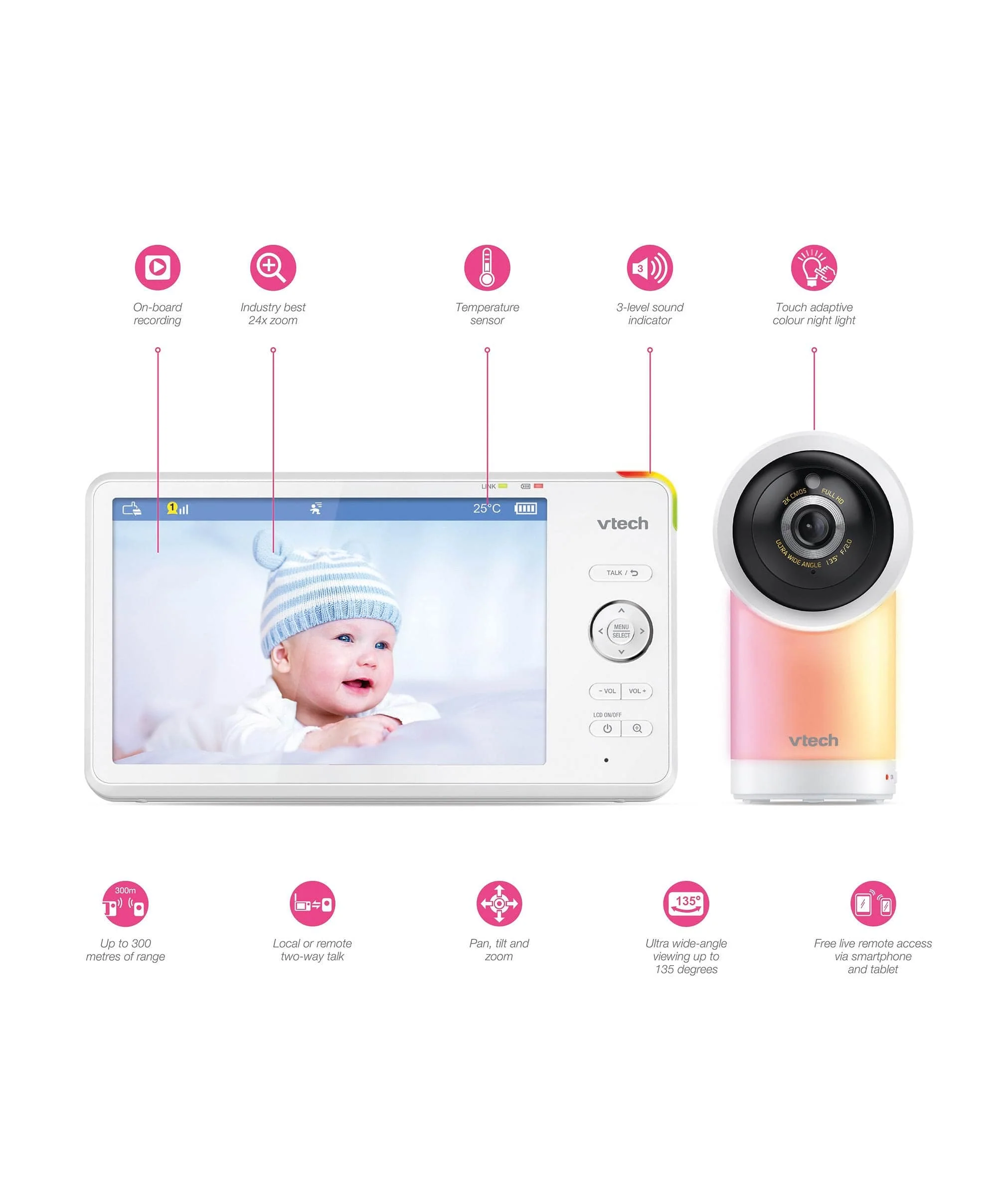 VTech RM7766HD 7 Smart Pan & Tilt Baby Monitor in White - Image 14