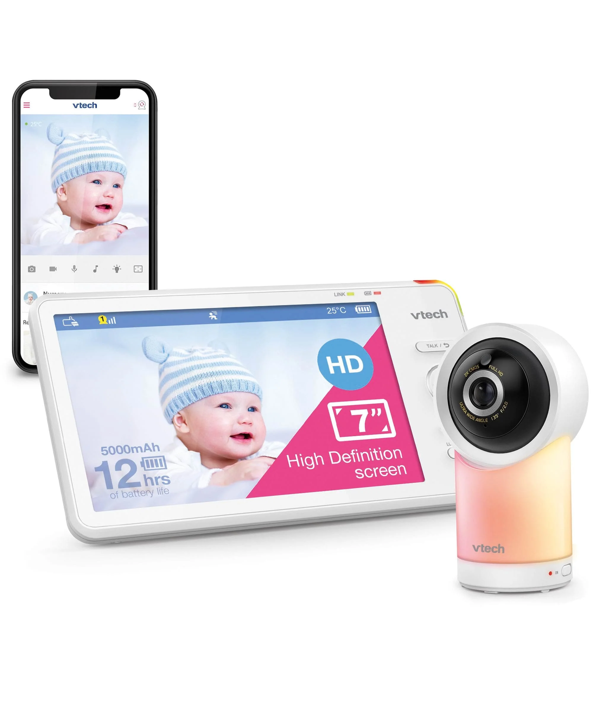 VTech RM7766HD 7 Smart Pan & Tilt Baby Monitor in White - Image 2