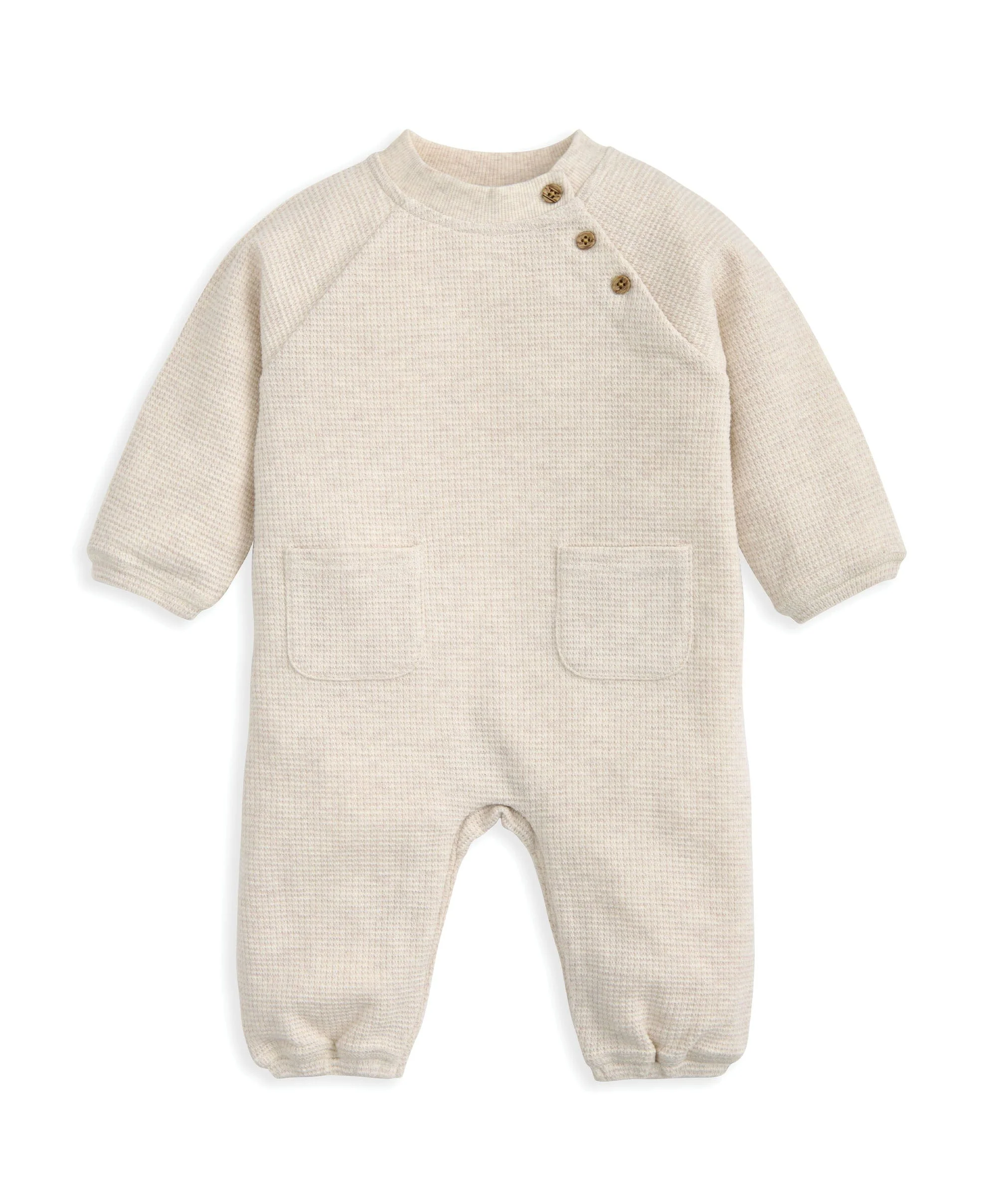 Waffle Textured Romper with Curved Pockets - Brown - Image 2